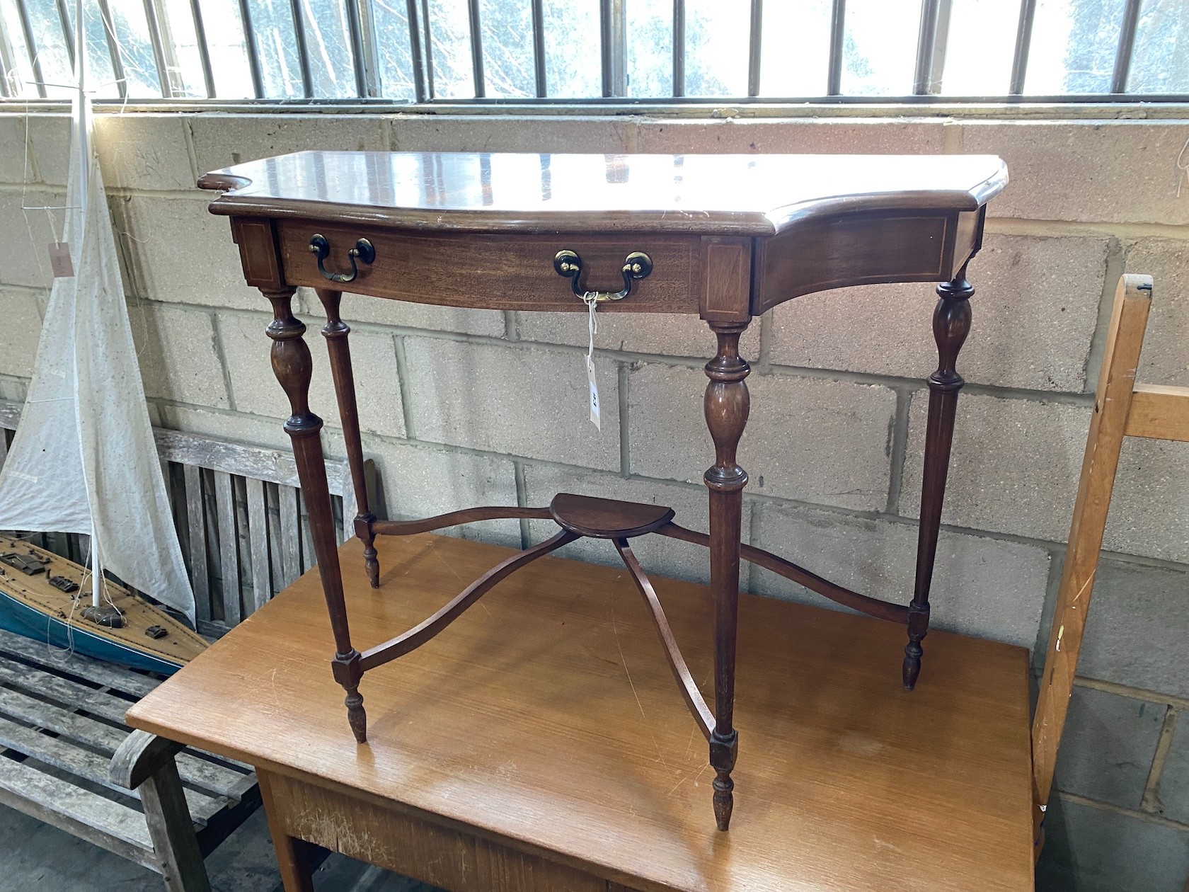 A reproduction mahogany side table and a George III style banded mahogany console table, larger width 96cm, depth 46cm, height 74cm